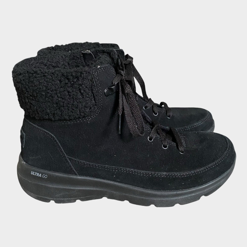Skechers Glacial Ultra Woodlands Ankle Boots Size 8 EU 38 Black Leather Lace Up